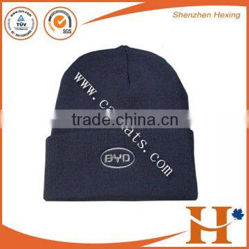 2016 hot sell custom all black beanie with embroidery logo