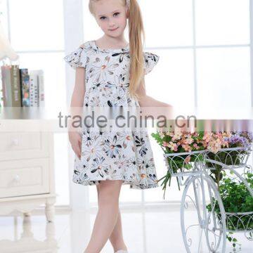 Children Wholesale Smocked Short Sleeve Dresses Girls Floral Princess One Piece Dress