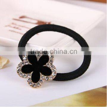 Fashion Korean Jewelry Authentic Rhinestone Crystal Black Plum Flower Girl Hair Ring Hair Rope Rubber Band Hair Jewelry