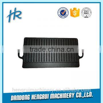 China Factory Black Non-stick Pre-seasoned Cast Iron Double Burner BBQ Charcoal Grill Plate photo-3