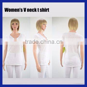 2016 Women's V Neck White Fitness t Shirt