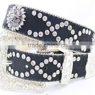 Western Cowgirl Pink Zebra Cross Studded Leather Rhinestone Belt