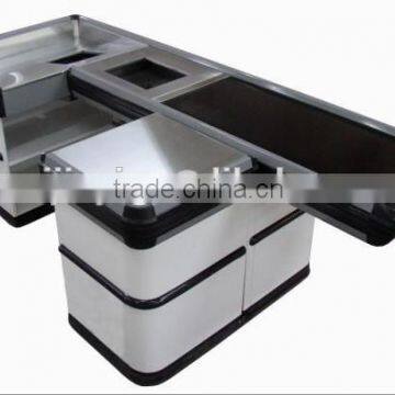 Supermarket Checkout Counter with Conveyor Belt, Electric Cashier Counter with Belt, Hot Selling Cashier Table