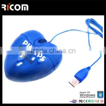 Wired retractable optical usb shenzhen manufacturer heart shaped mini mouse