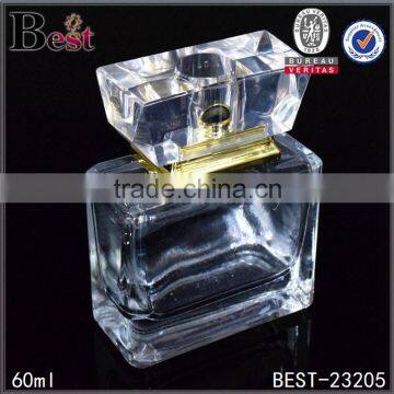 60ml clear cosmetic perfume glass bottle , customize square mould perfume bottle