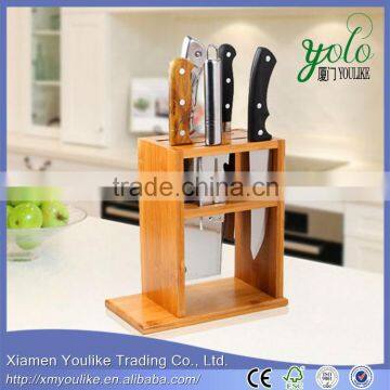 Natural Wood Bamboo Kitchen Knife Holder Scissor Storage Organizer