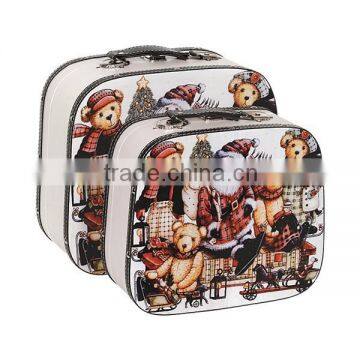 Cartoon Bear design retro wooden suitcase shaped box