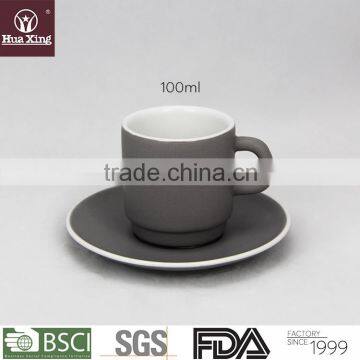 H0885 restaurant hotel grey glazed porcelain cup and saucer coffe set