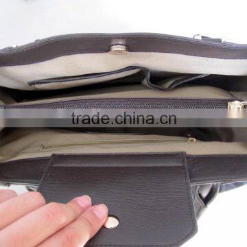 Vintage Style Large Simple Leather Laptop Bag Document Tote Bag Women Case photo-5