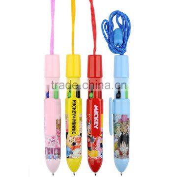 School stationery promotional gifts multi ink color ball pen with lanyard Factory Direct Sell