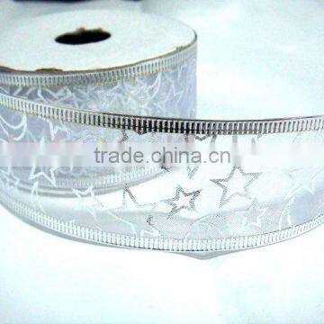 white christmas ribbon with wire pressed edges