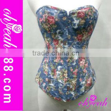 Top selling hot sexy girls images flower printed corsets