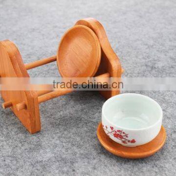 Tea Round Bamboo Wood Trivet Coaster Placemat Tool Set With Holder Rack photo-2