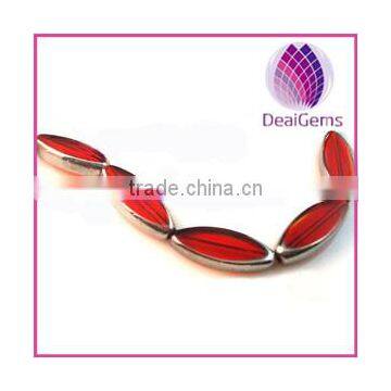 Bead copper-plated glass red 30x12mm flat oval