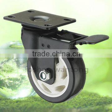 Black Bracket PU Wheel Double Bearing 75mm Trolley Industrial Caster