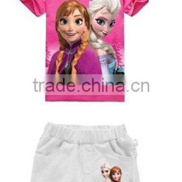 Hot sale cotton frozen set, rose red frozen clothes for kids