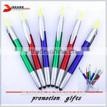 Double tips marker, ball pen&highlighter&touch tip,3 in 1 pen