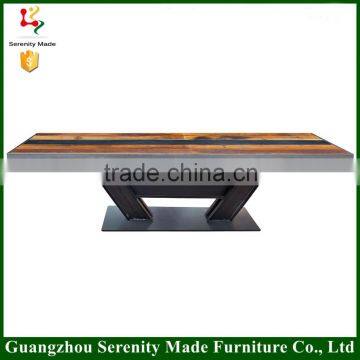 Modern design new cener wooden table top with cast iron table base