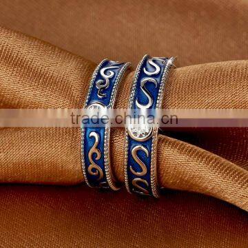 Cheap Price Vogue Silver Blue Enamel Couple Ring photo-2