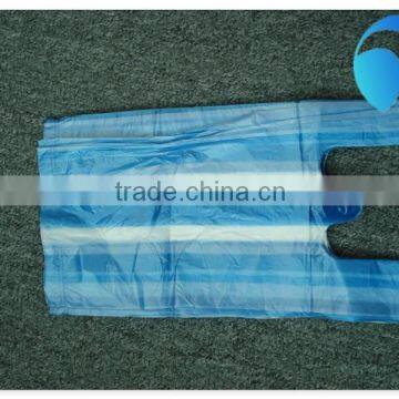 Cheap hdpe t-shirt plastic blue and white strip color bag