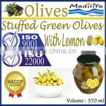 Stuffed Green Olives with Lemon, Tunisian Table Olives,Table Green Olives 370 ml Glass Jar