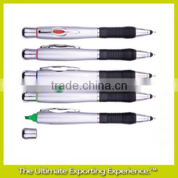 highlighter silver coating barrel metal shining chrome clip shining chrome middle ring tip and cap solid black grip pen