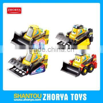 High Quality Spanish cartoon toy car with music light bump and go vehicle electric musical toys engineering car