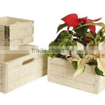 Set of 3 Wood Crates Square With Stylish Galvanized Metal Trim photo-4