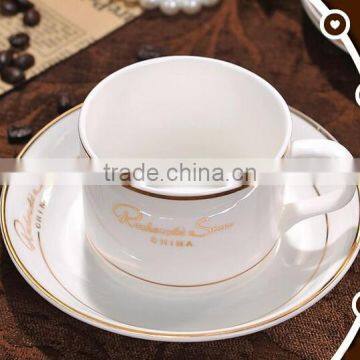 Haonai High Quality Porcelain Coffee Mug and Saucer With Golden Rim photo-2