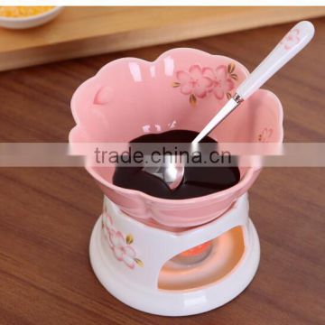 CY160 Chocolate Fountain High Temperature Resistant Ceramic Chocolate Waterfall Mini Fondue Fountain Pink Bakeware Gift Set