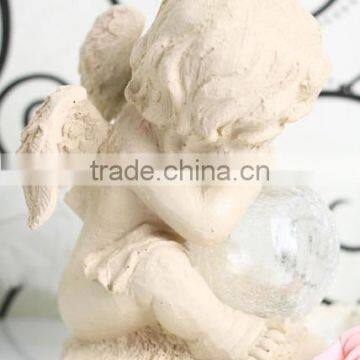Resin Solar Lighting Angle Figurine Holding a Luminur Glass Globe Garden Ornamenet photo-2