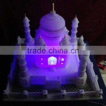 Marble Taj Mahal Replica Handcrafted With Purple Lighting Decorative Piece