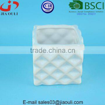 Glazed White and Wash Geometric Patterned Mini Square Ceramic Planter photo-4