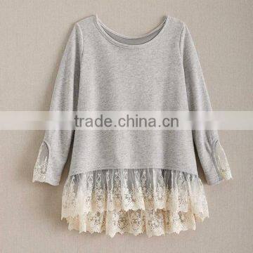 Custom Kids Clothes Designs Photos Winter Birthday Fancy Sweatshirt High-Low Heathered French Terry Lace Tunic Girls Top