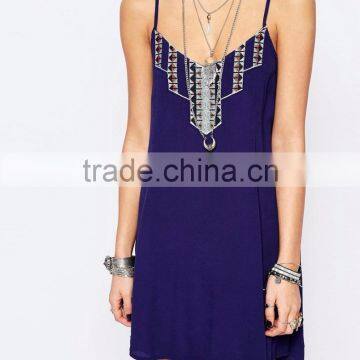 women's Dress With Embroidery & Lace Up Back