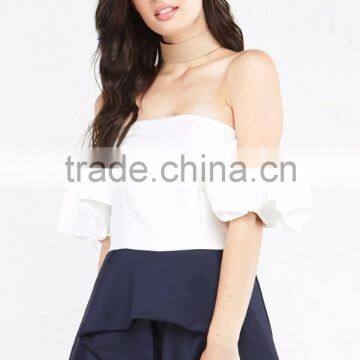 Guangzhou clothes ruffle sleeve off shoulder rompers jumpsuits for women 2016