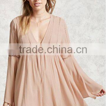 Fashion Long Bell Sleeve Chiffon Embroidery Summer Short Dress Women photo-2