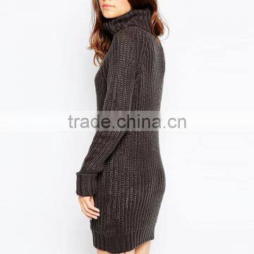Factory Price High Neck Jumper Dress Women Sweater Knitwear With Long Sleeves photo-3