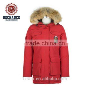 OEM Women's Warm Long Down Jacket With Real Wolf Fur