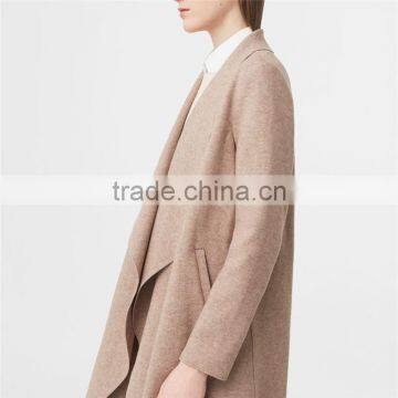 Grey and Medium Brown Unstructured Design Welt Pockets Wide Lapels Wool Coat photo-2