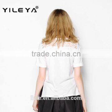 High Fashion Summer Short Sleeve Lace Printed Designed Crochet Top Fashion Blouses 2015, Design Short Sleeves Elegant Blouses photo-4