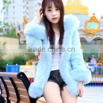 Popular design round neck long sleeve rex rabbit pattern fake fur coats faux fur coat