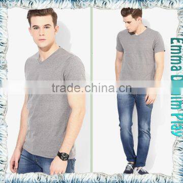 Mens Grey Custom Design Premium Quality V-Neck Plain T Shirts photo-4