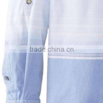 Boys Shirt Slim Fit Ombre Horizontal Stripe Long Sleeve Roll up Kid Shirt photo-3