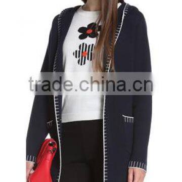 2017 Women's Open Front Heavy Hooded Mongolian Cashmere Coat With Pockets photo-2