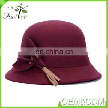 New design style decorative cloche felt ladies winter fashion church hat for sale