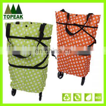 Eco-friendly 600D Oxford fabric foldable trolley 2 wheels shopping bag