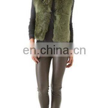 genuine rabbit fur & kintting wool vest /dyed green /#00V21