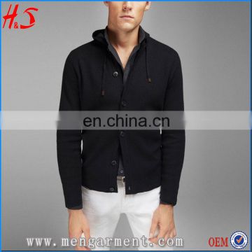 OEM Unique Mens Clothing Hot Selling Black Hooded Cardigan