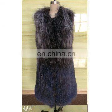 Super quality genuine silver fox fur long vest for lady